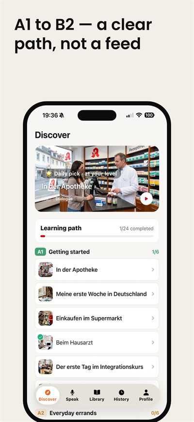 Learn German Fast — Tippe ein Wort an und bekomme sofort Erklärung, Aussprache und Beispiele