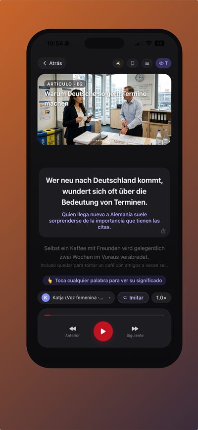 Learn German Fast — Pega tu propio texto — una carta del Jobcenter, una noticia — y practica con él