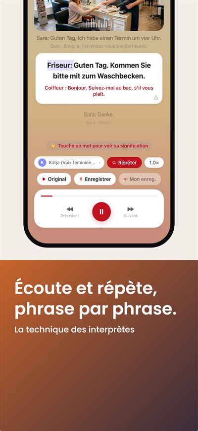 Learn German Fast — Des sous-titres à trois niveaux : allemand, votre langue et mot à mot