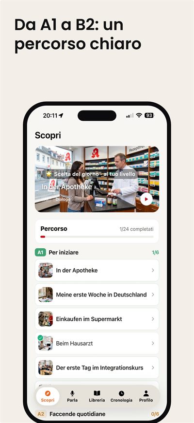 Learn German Fast — Tocca una parola e ricevi subito spiegazione, pronuncia ed esempi