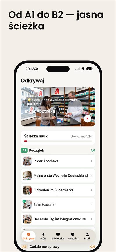 Learn German Fast — Dotknij dowolnego słowa, a od razu dostaniesz wyjaśnienie, wymowę i przykłady