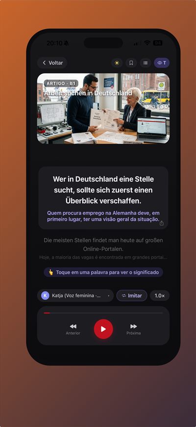 Learn German Fast — Cola o teu próprio texto — uma carta do Jobcenter, uma notícia — e pratica com ele