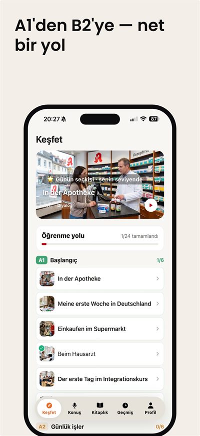 Learn German Fast — Herhangi bir kelimeye dokun, anında açıklama, telaffuz ve örnek gelsin