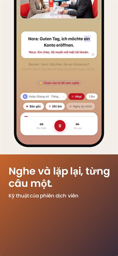 Learn German Fast — Phụ đề ba lớp: tiếng Đức, tiếng của bạn và từng từ một